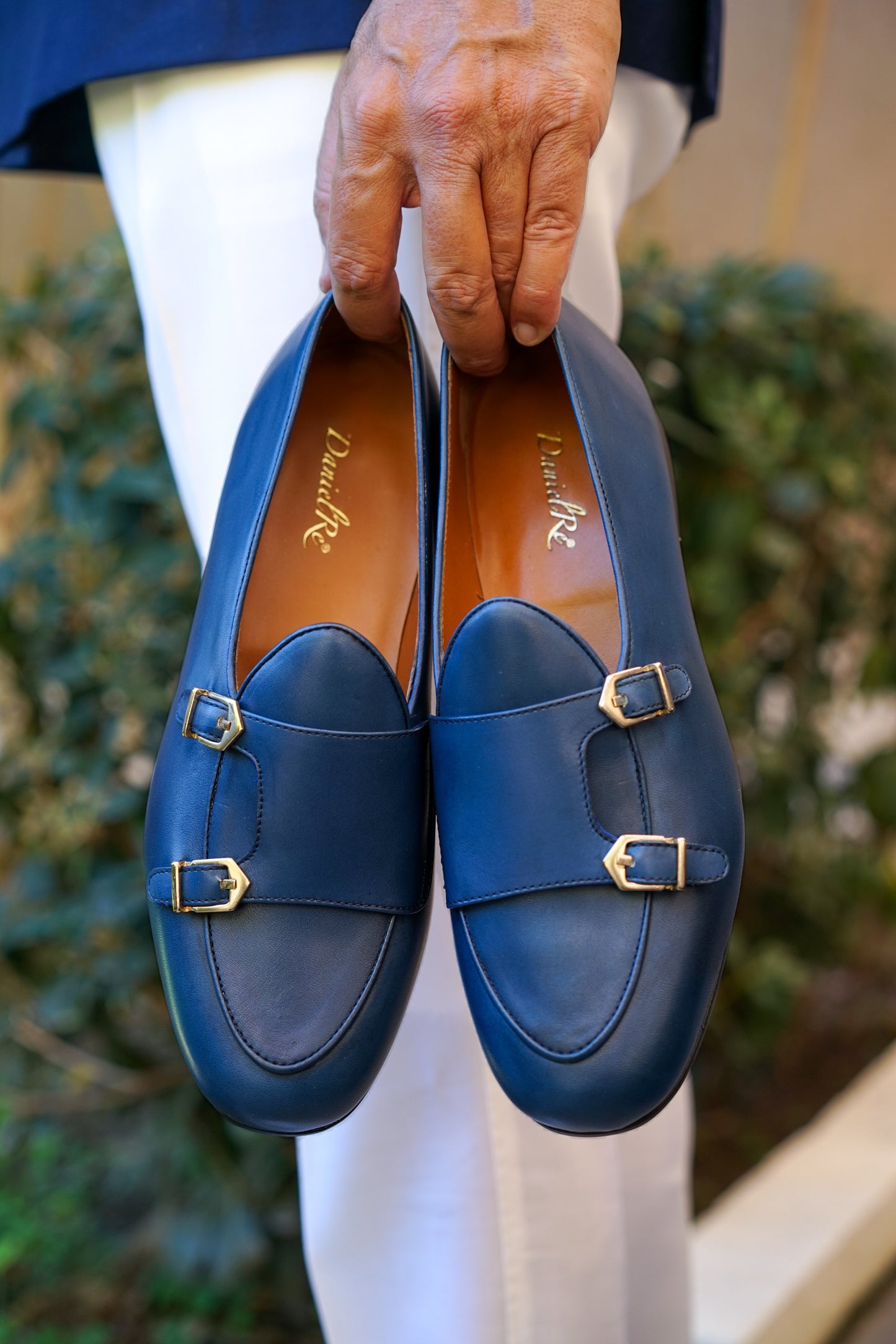 Calfskin Monk Strap Slippers Blue