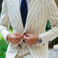 Off White Chalkstripe Wool Suit Model Baron by Danielre