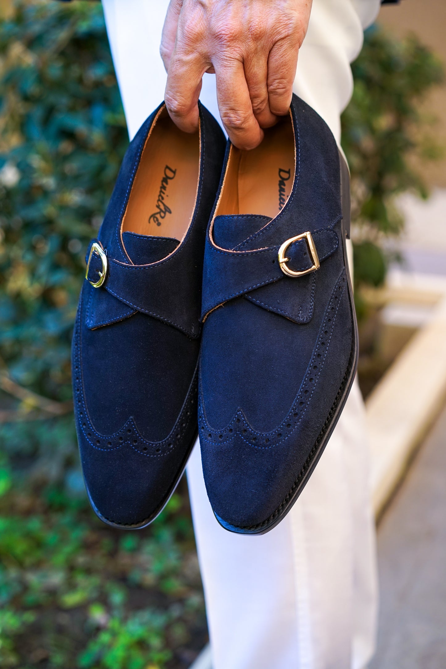 Suede Single Monk Strap Navy Blue