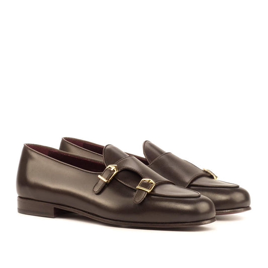 Calfskin Monk Strap Slippers Dark Brown