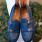 Calfskin Monk Strap Slippers Blue