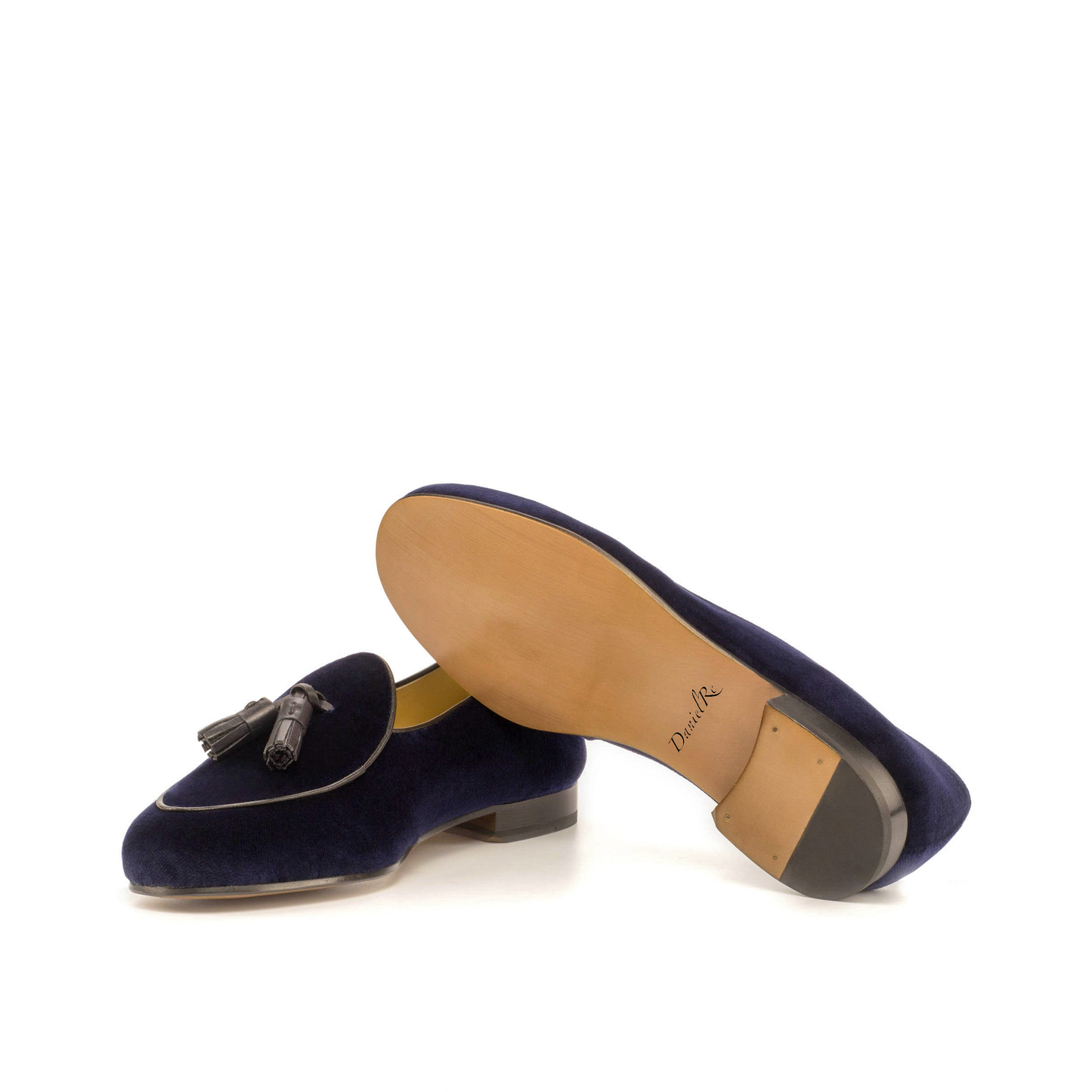 Velvet Belgian Loafers Navy Blue