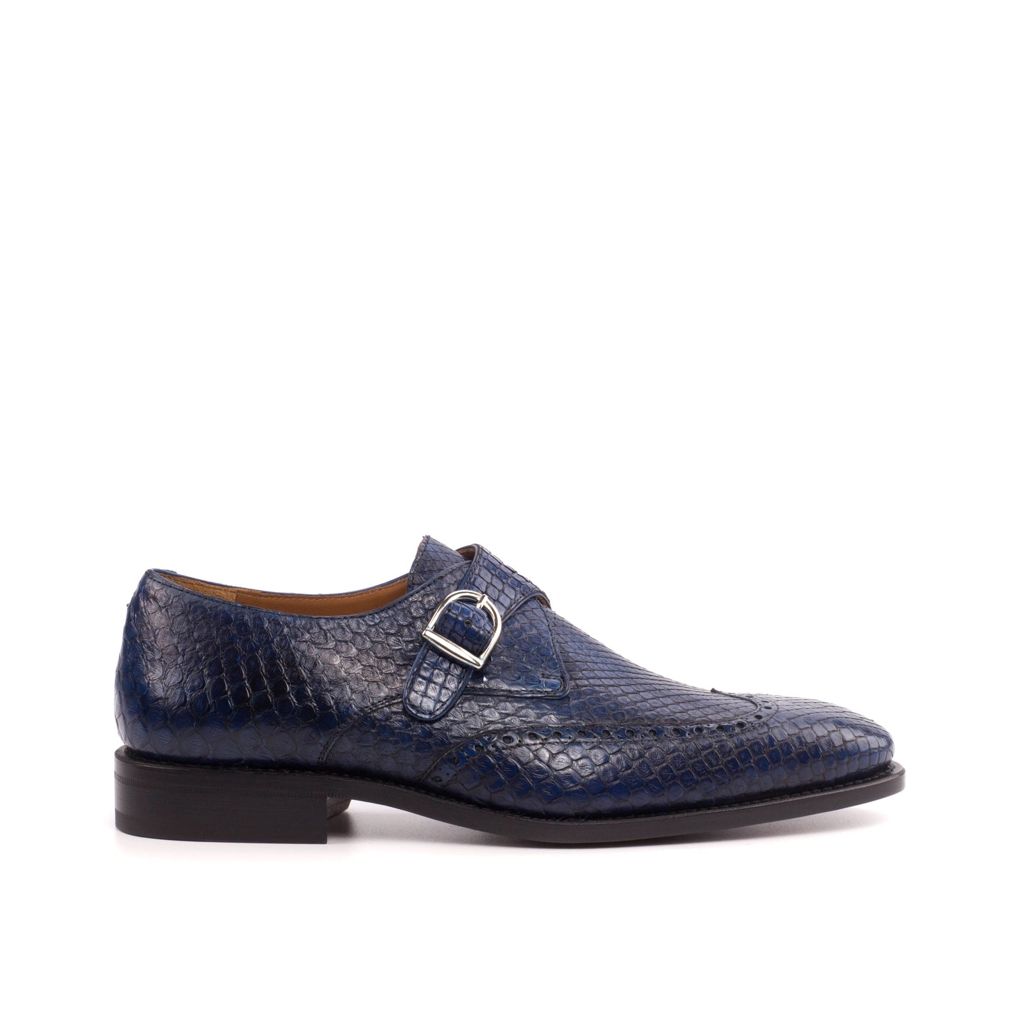 Genuine Python Single Monk Strap Navy Blue