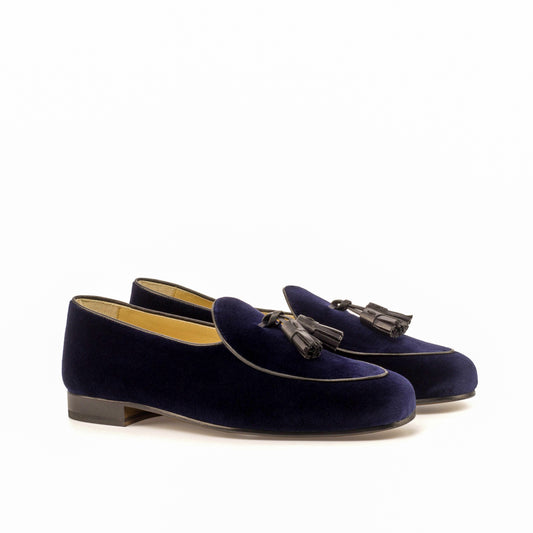 Velvet Belgian Loafers Navy Blue