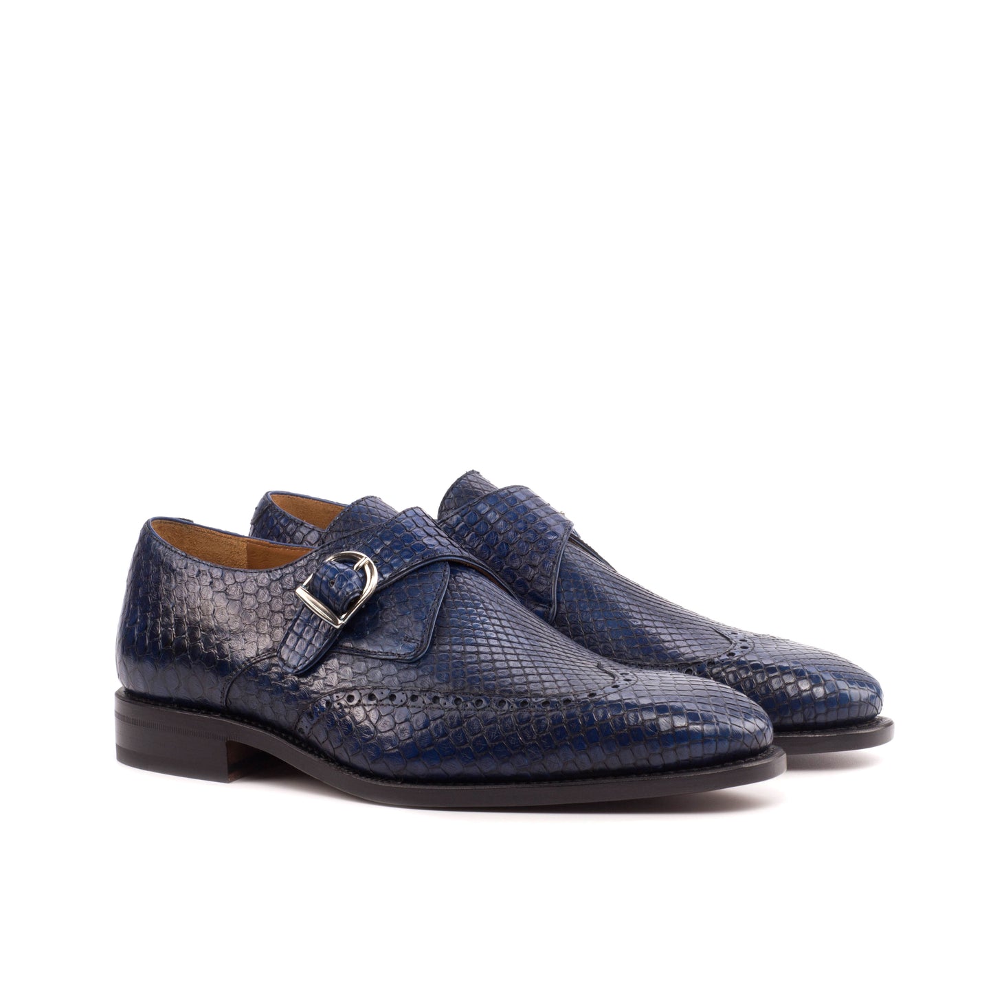 Genuine Python Single Monk Strap Navy Blue